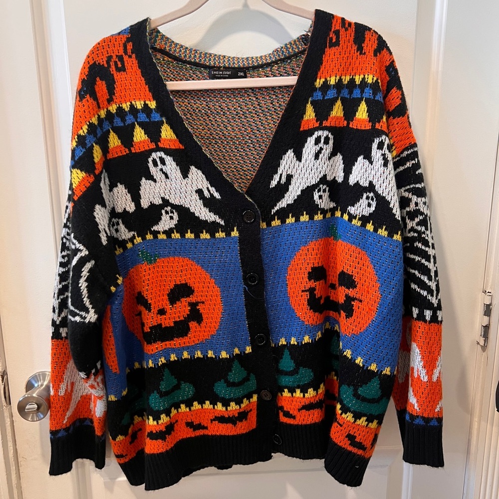 SHEIN Halloween Cardigan - Black, Orange, Blue